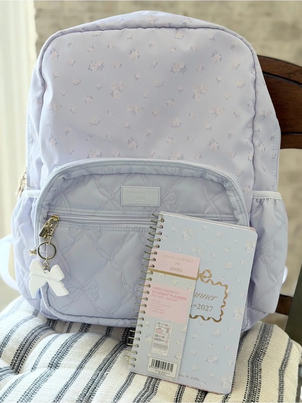 Light Blue Floral Backpack for Women